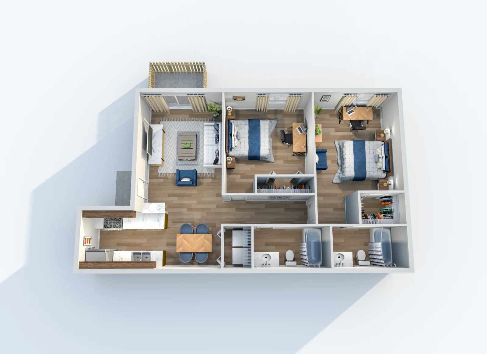 Caden at Lakeside — floor plan, Plan B4 · 2 bed · 2 baths · 900 sq ft