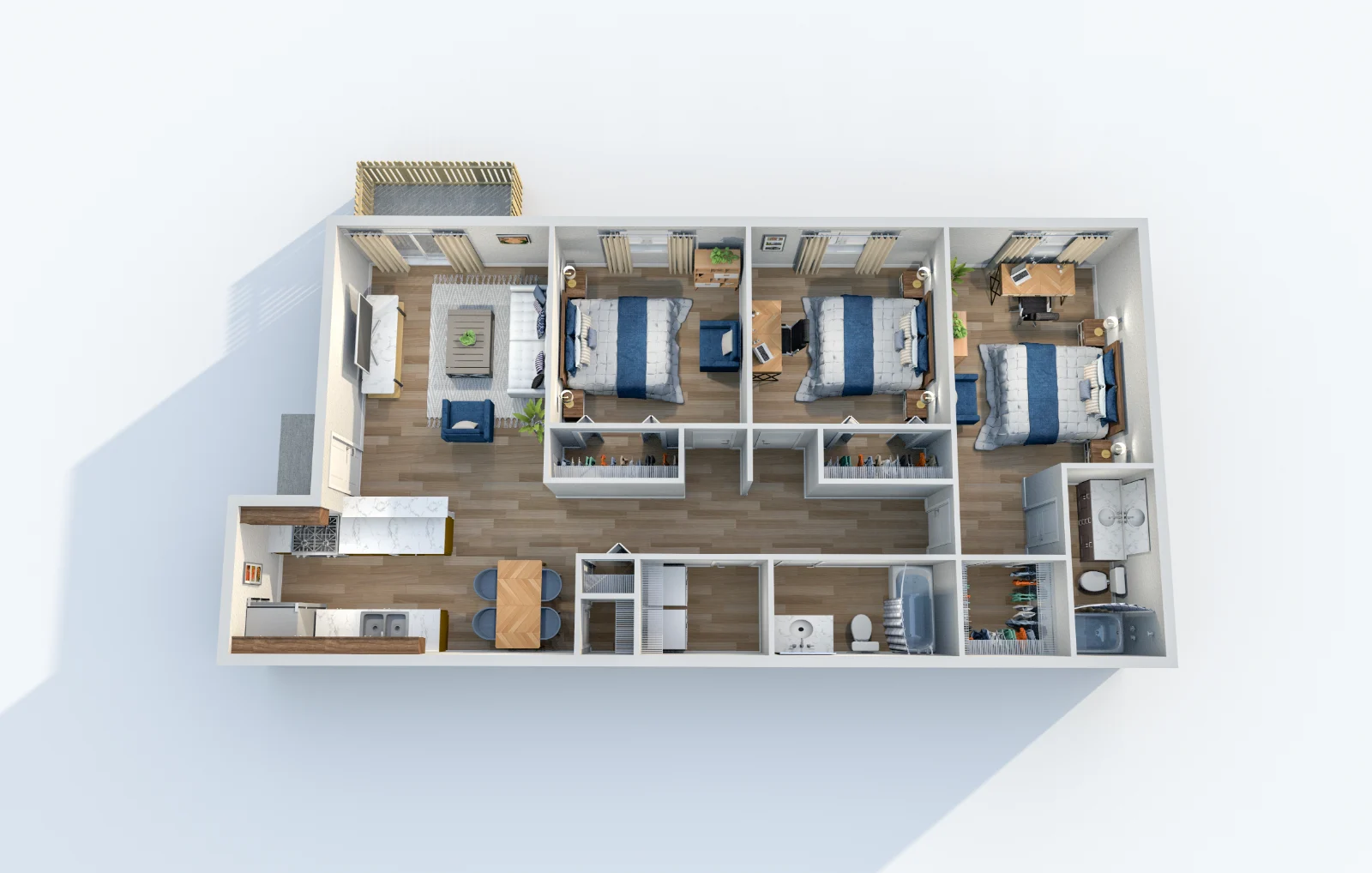 Caden at Lakeside — floor plan, Plan C1 · 3 bed · 2 baths · 1,117 sq ft