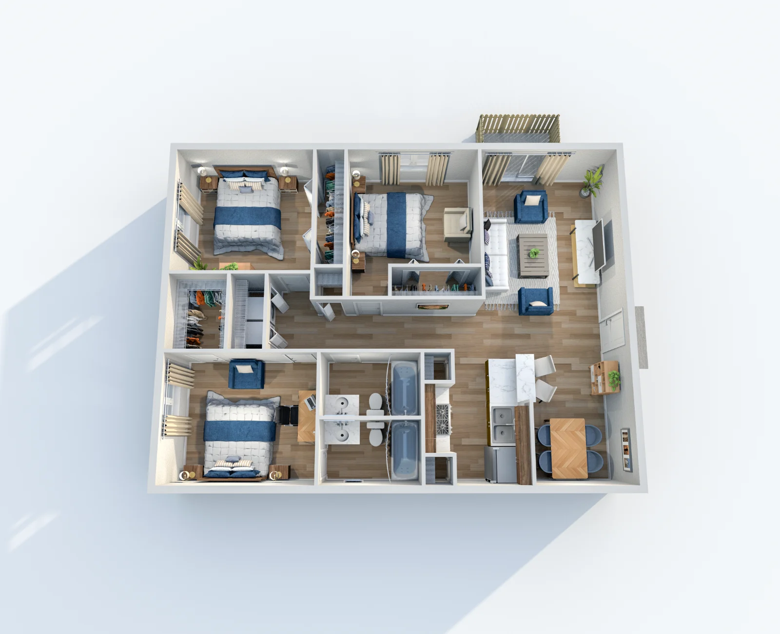 Caden at Lakeside — floor plan, Plan C2 · 3 bed · 2 baths · 1,114 sq ft