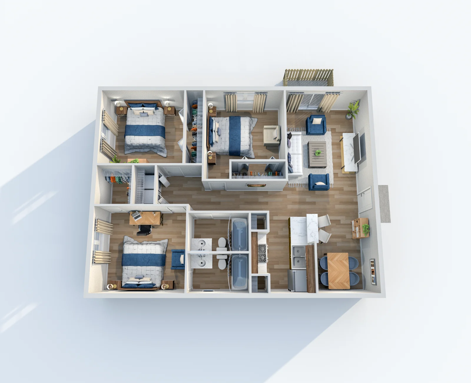 Caden at Lakeside — floor plan, Plan C3 · 3 bed · 2 baths · 1,172 sq ft